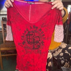 Red and Black Graphic Top